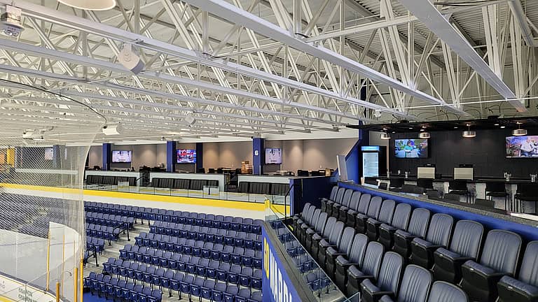 empty hockey rink with installed stadium sound system